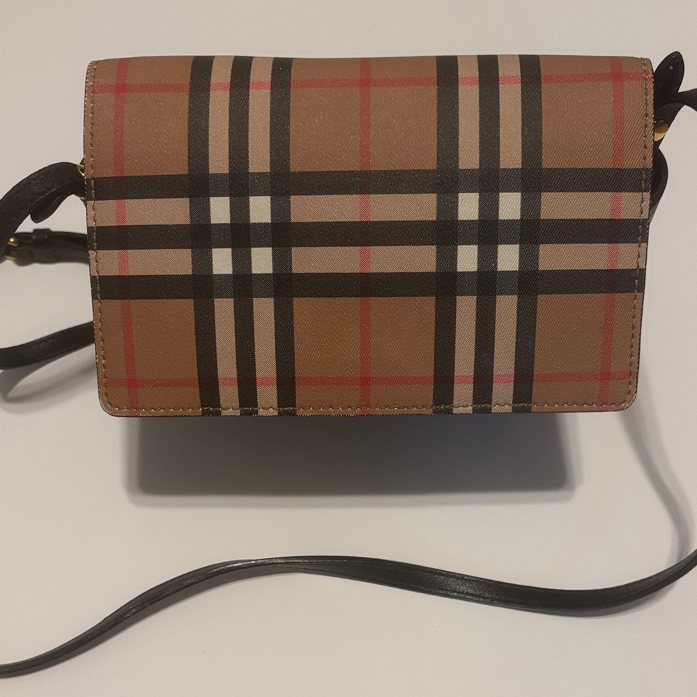 Burberry Brown and Black Plaid Crossbody Bag